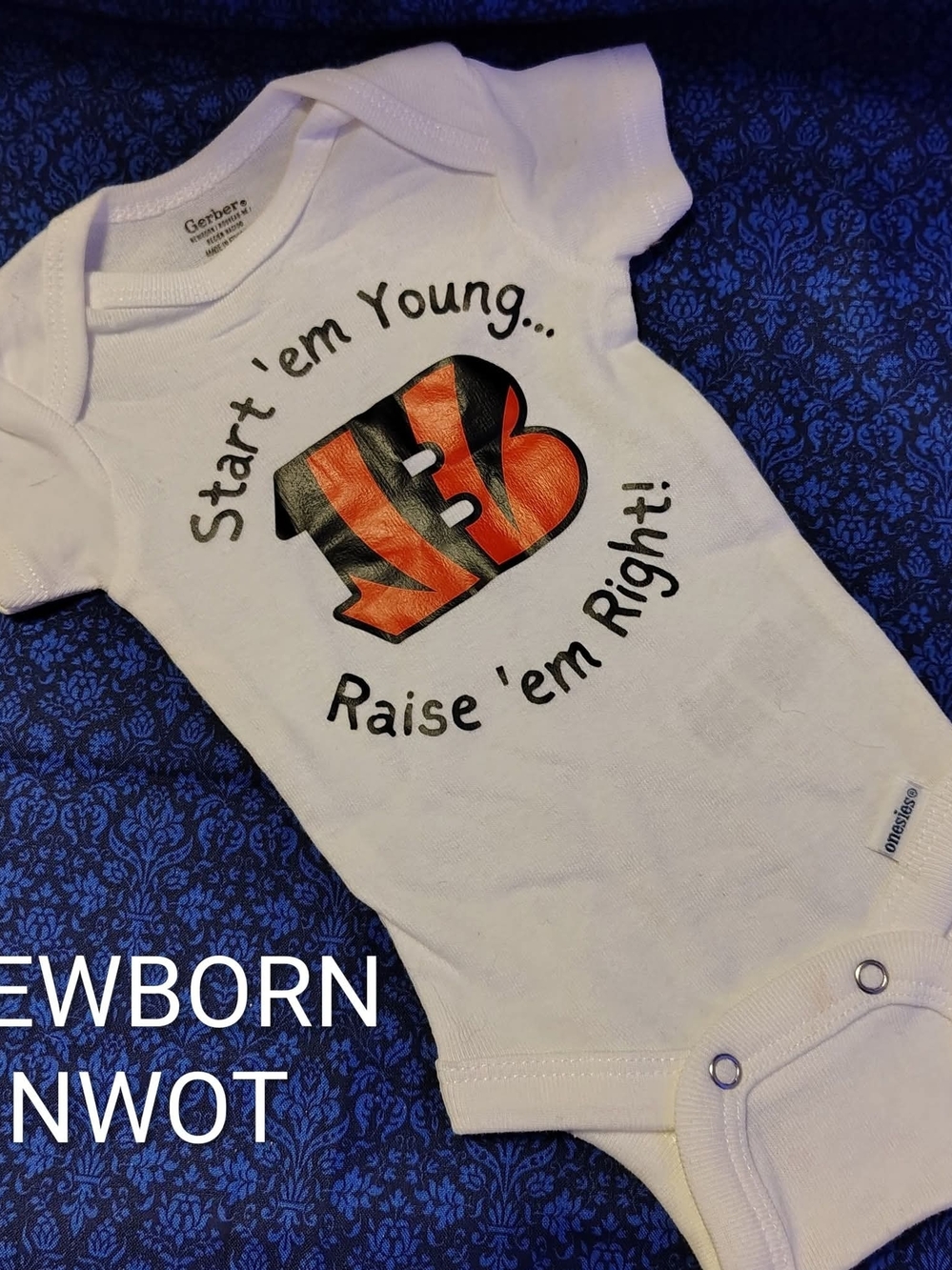 Gerber White Infant Onesie with Orange & Black Bengals Newborn NWOT
